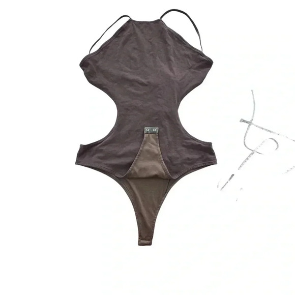 Mocha Brown Bodysuit Backless Side Cut Out TOBI Medium Strappy Low Back Halter - Picture 4 of 14